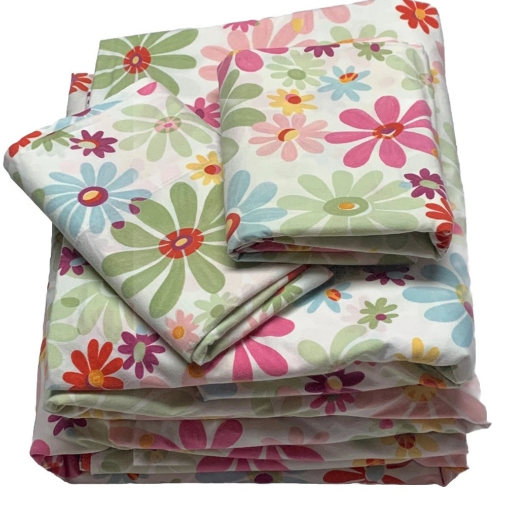 Pottery Barn multi colored Daisy 4 piece Twin sheet set and Duvet cover - Picture 3 of 5